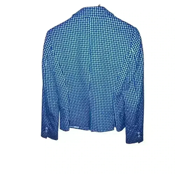 Zara Basic Blue one button c Blazer Sz M Herringbone Office Siren Secretary - Picture 2 of 6
